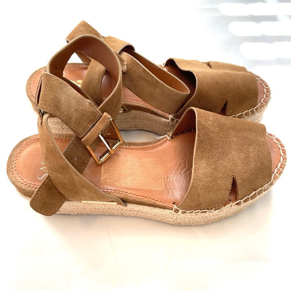 Franco Sarto Women’s Brown Suide Leather Espadrille Platform Sandals Size 7M